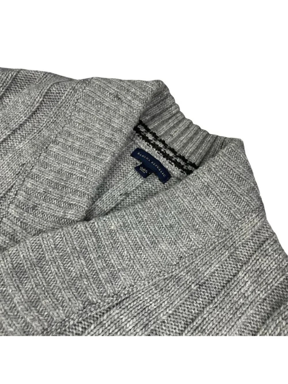 Banana Republic Men's Wool Blend Shawl Collar Ribbed Knit Sweater Gray • Large